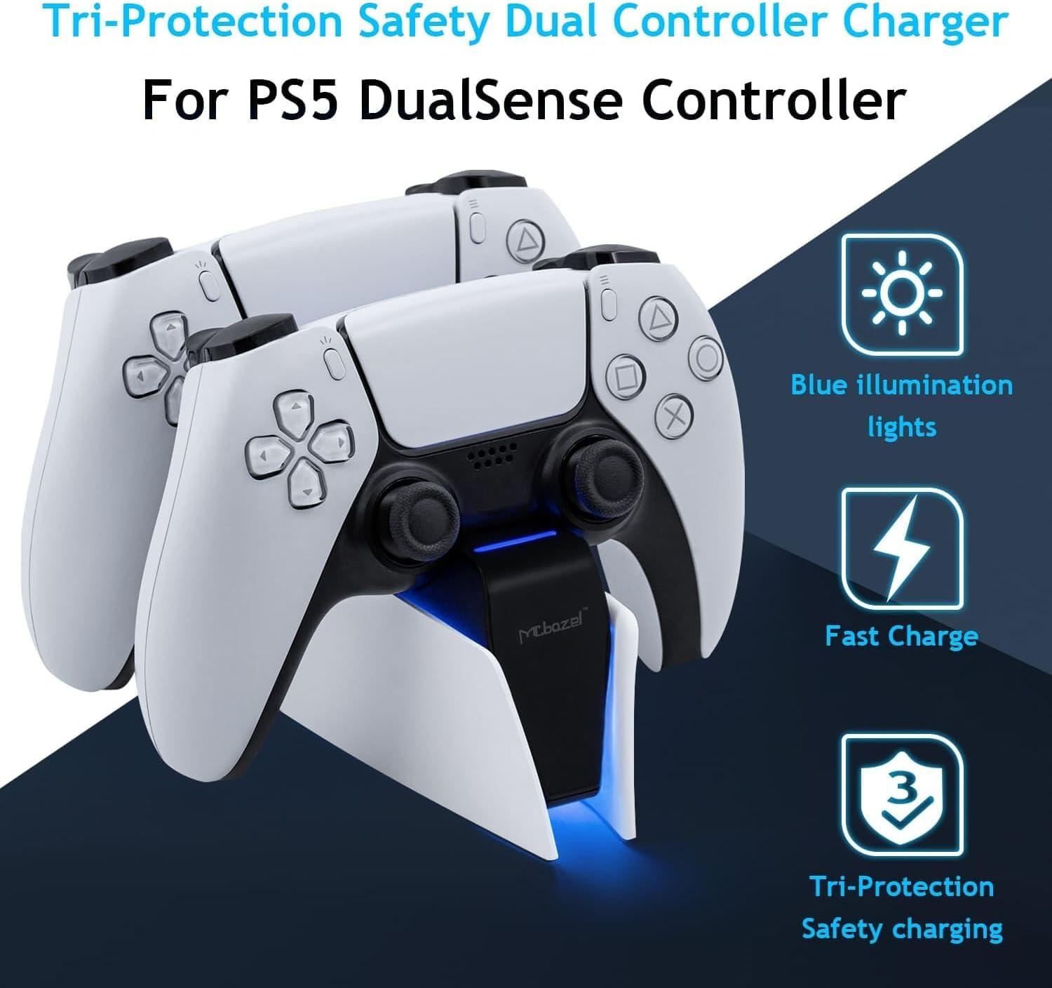 imageMcbazel Dual Charger for PS5 Controller Charger Fast Charging Station Dock USB Type C Charging Adapter with LED Indicator for PlayStation 5 DualSense Controller