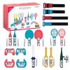 imageMcbazel 18 in 1 Switch Sports Accessories Bundle Tennis Rackets Golf Clubs Fishing Rod Table Tennis Bats Sword Play Grips Drum Stick Racing Wheels Controller Grips Wrist Straps and Leg Straps