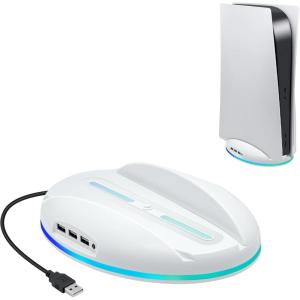 imageMcbazel RGB Vertical Stand for PS5 Console LED Base Gaming Stand with USB Hub Compatible with PS5 Console  Black NOT for ps5 SlimProWhite