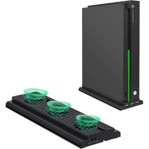 imageMcbazel Vertical Cooling Stand for Xbox One X Cooling Fan Stand with 3 USB Ports and Light Bar Compatible with Xbox One X Console Only  Black